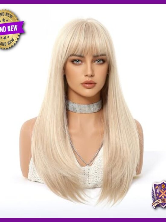 Long Straight Layered Human Hair Wig with Bangs Lightweight Breathable Cap main image 6